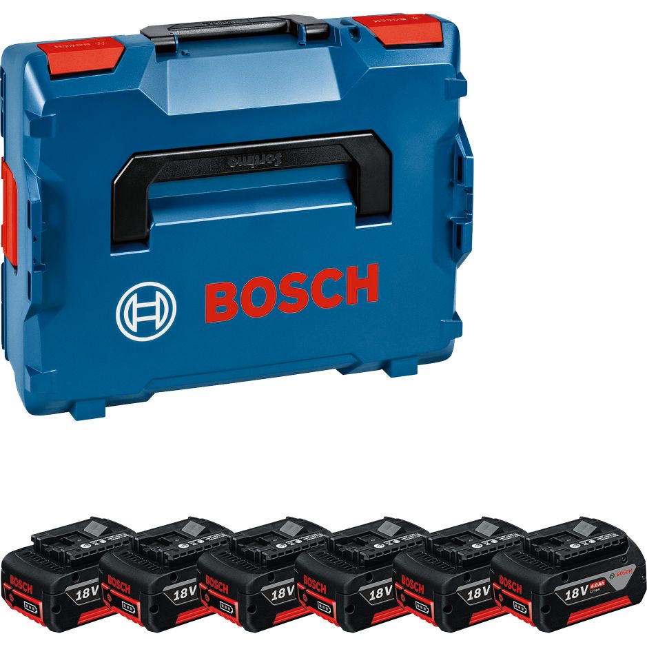 Bosch Professional GBA 18V 4.0Ah – Set: 6x GBA 18V 4.0Ah accu + 1x L-BOXX 136 + 1x inlay voor startersets