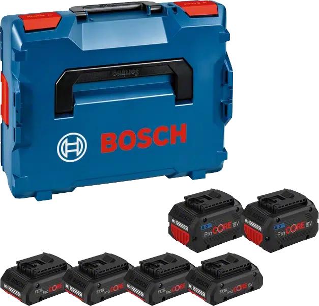 Bosch Professional ProCORE18V 4.0/8.0Ah accuset – Set: 4x ProCORE18V 4.0Ah accu + 2x ProCORE18V 8.0Ah accu + 1x L-BOXX