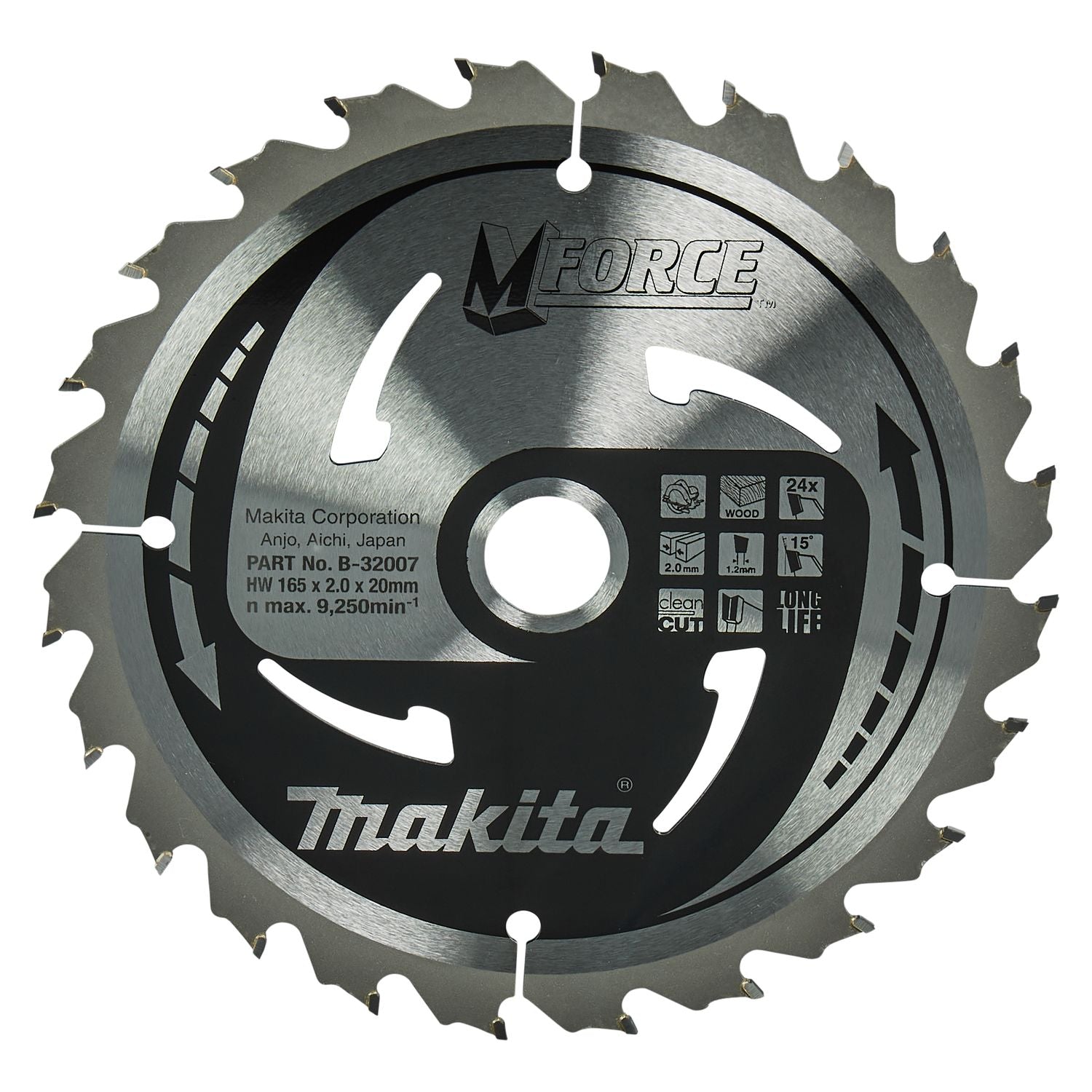 Makita Cirkelzaagblad voor Hout | Mforce | Ø 165mm Asgat 20mm 24T - B-32007