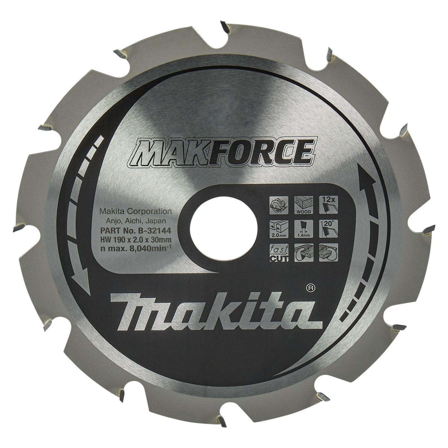 Makita Cirkelzaagblad voor Hout | Makforce | Ø 190mm Asgat 30mm 12T - B-32144 afbeelding 1