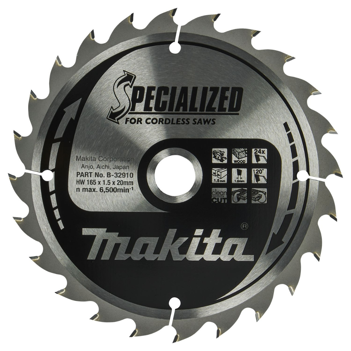 Makita Cirkelzaagblad voor Hout | Specialized | Ø 165mm Asgat 20mm 24T - B-32910