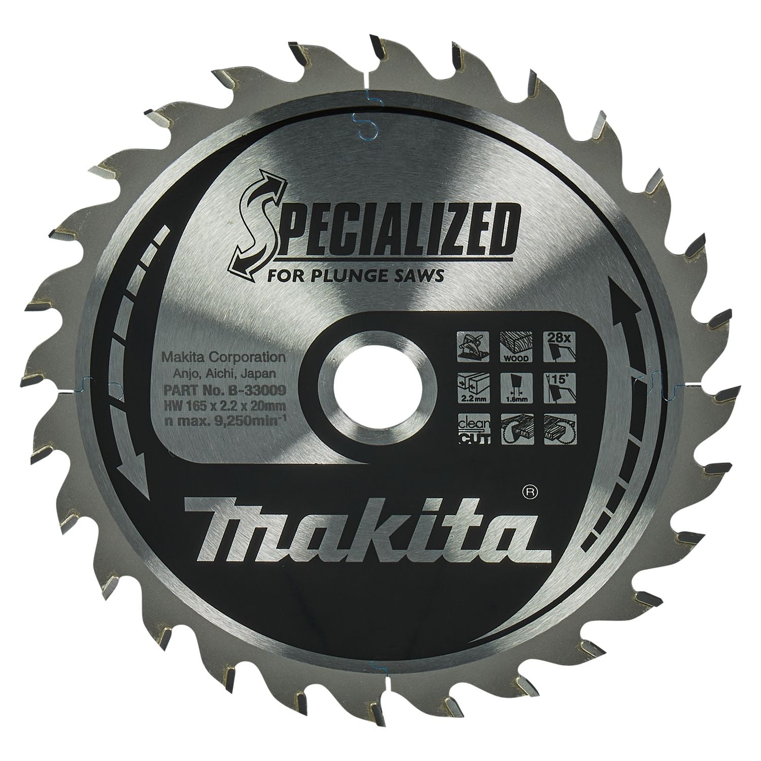 Makita Invalcirkelzaagblad voor Hout | Specialized | Ø 165mm Asgat 20mm 28T - B-33009