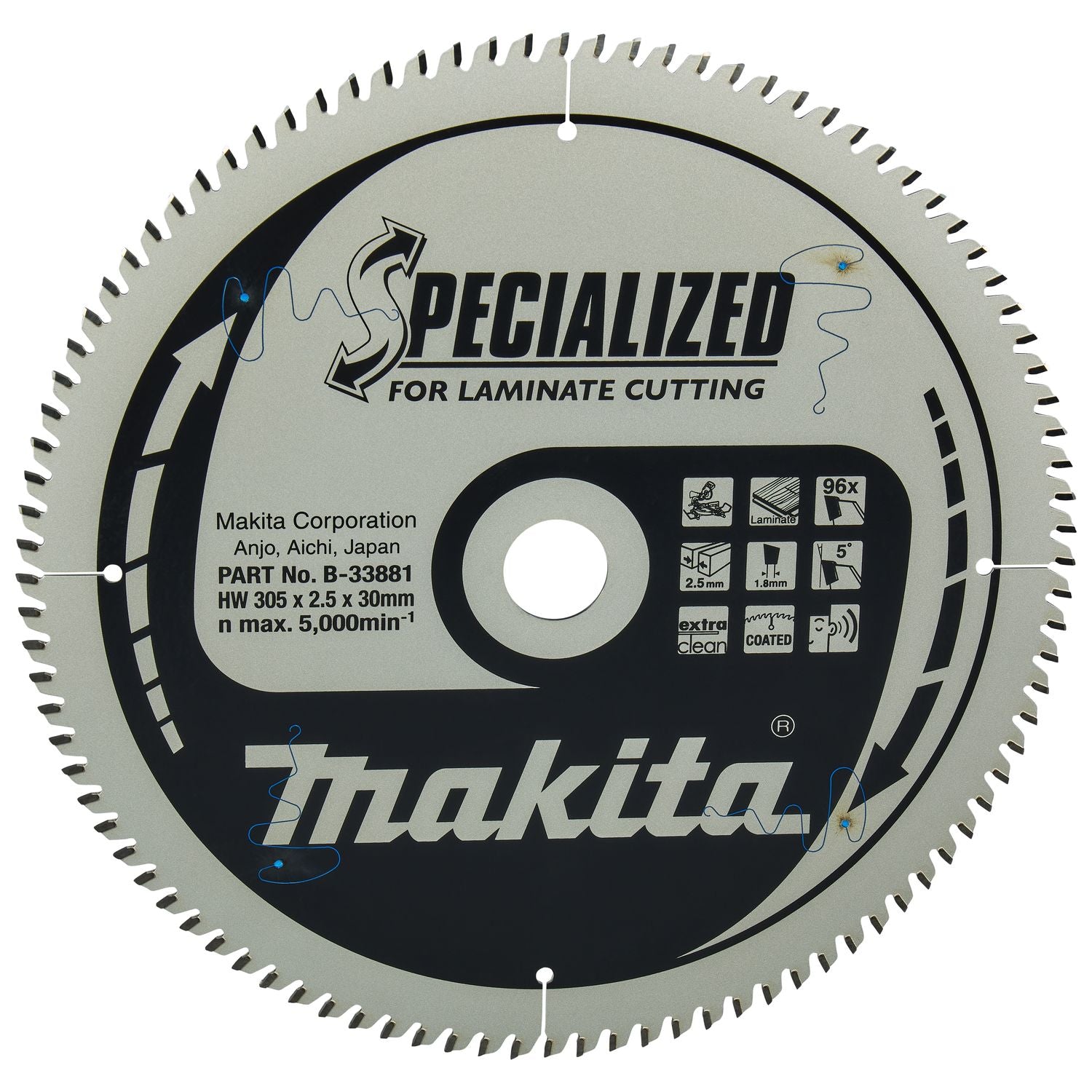 Makita Afkortzaagblad voor Laminaat | Specialized: Laminaat | Ø 305mm Asgat 30mm 96T - B-33881 afbeelding 1