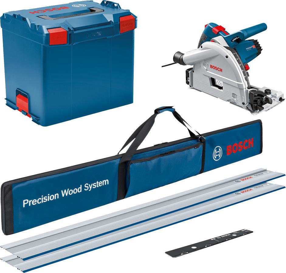 Bosch Professional GKT 55 GCE Invalzaag 165mm + 2x geleiderail 1400W in L-Boxx - 0615990M9B