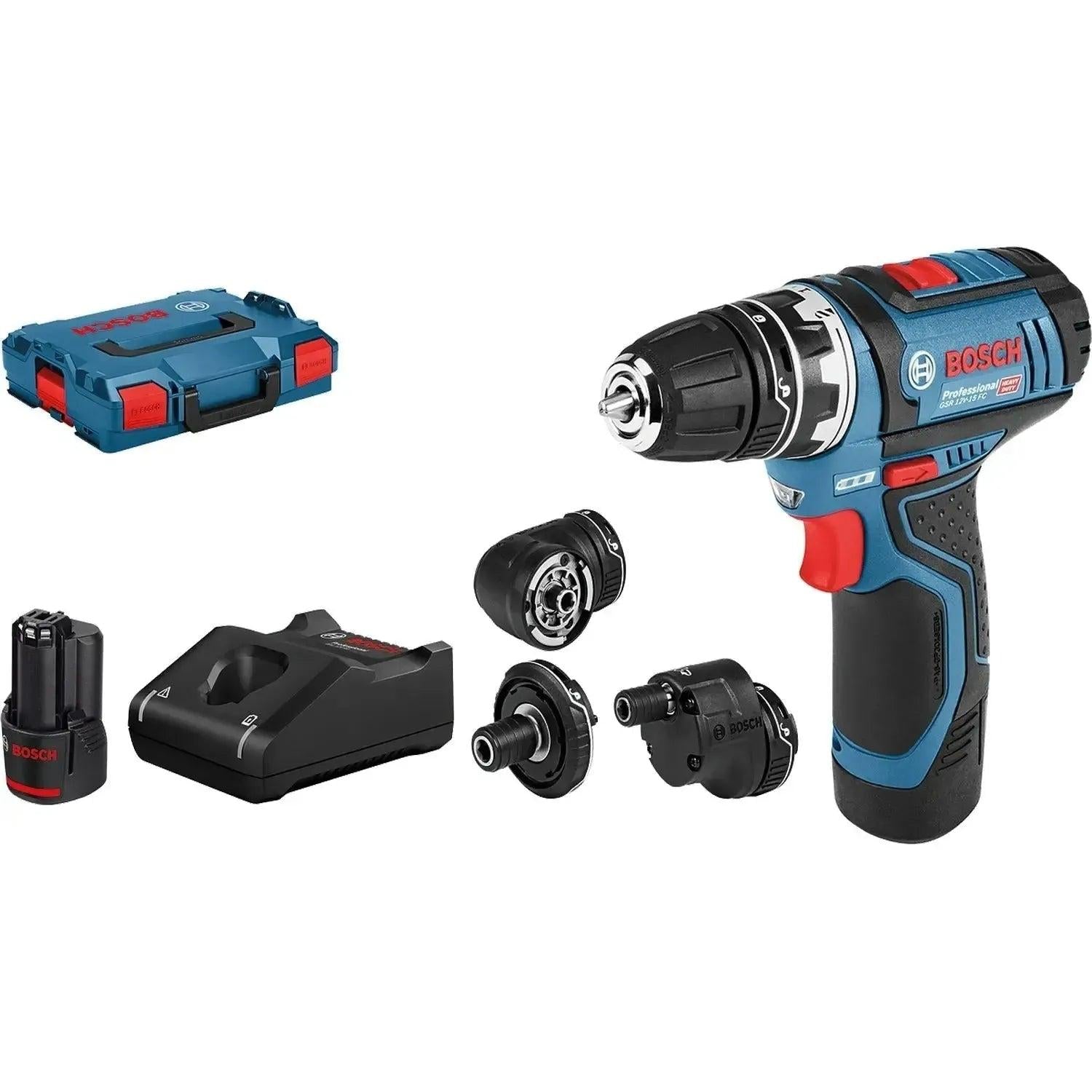 Bosch Professional GSR 12V-15 FC FlexiClick schroefboormachine + 4x hulpstukken 12V 2.0Ah in L-Boxx - 06019F6000