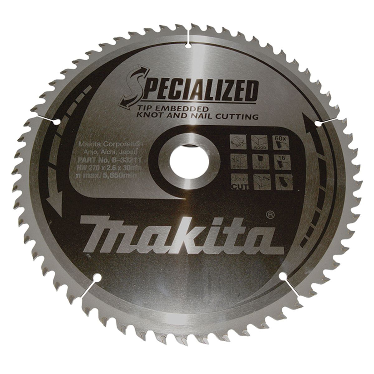 Makita B-33211 Cirkelzaagblad Hout (noest/spijker) | Embedded Tip | 270 x 30 mm | 60-tands