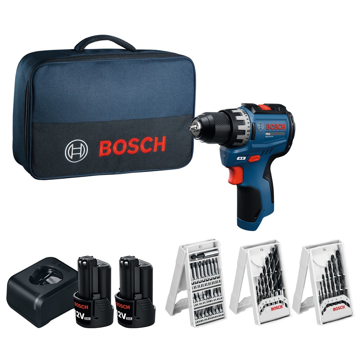 Bosch Professional PRO GSR 12V-31 Accu schroefboormachine + 39x accessoires 1x 2.0Ah + 1x 3.0Ah - 06019S6005