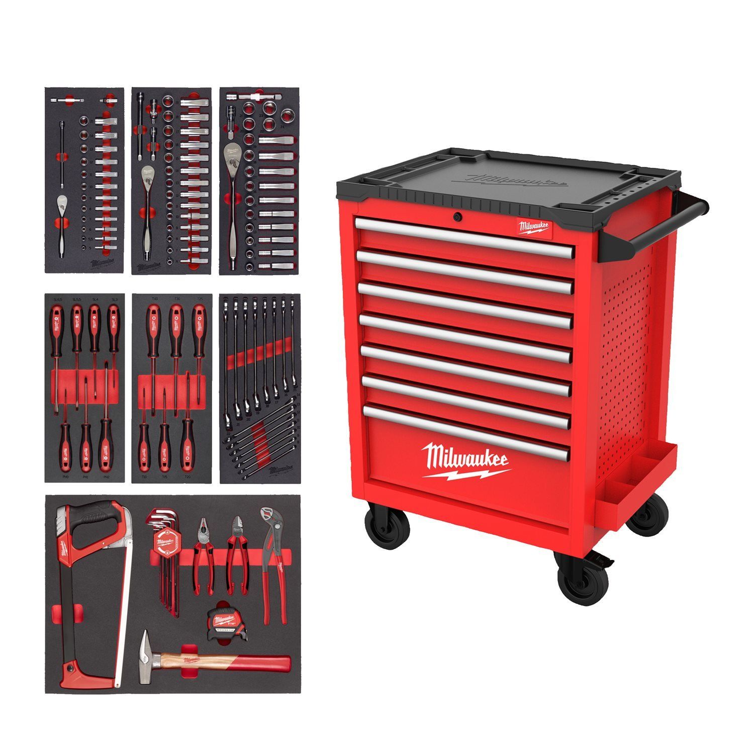 Milwaukee TOOLGUARD™ Gevulde stalen gereedschapswagen rood 69cm universeel 131-delig - 4932499182