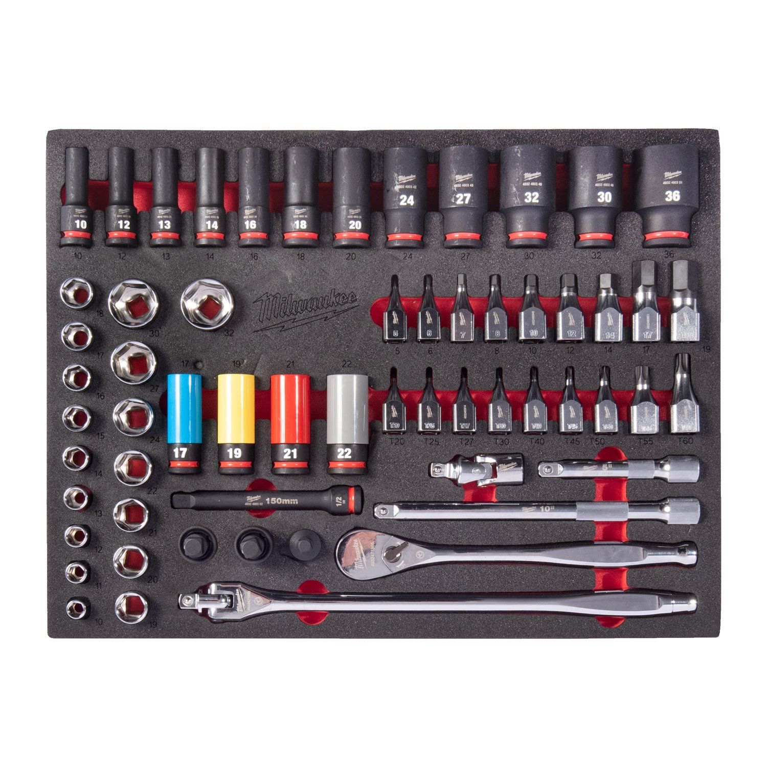 Milwaukee TOOLGUARD™ Foam inlay 1/2" ratel- en impactdoppenset 60-delig - 4932500757