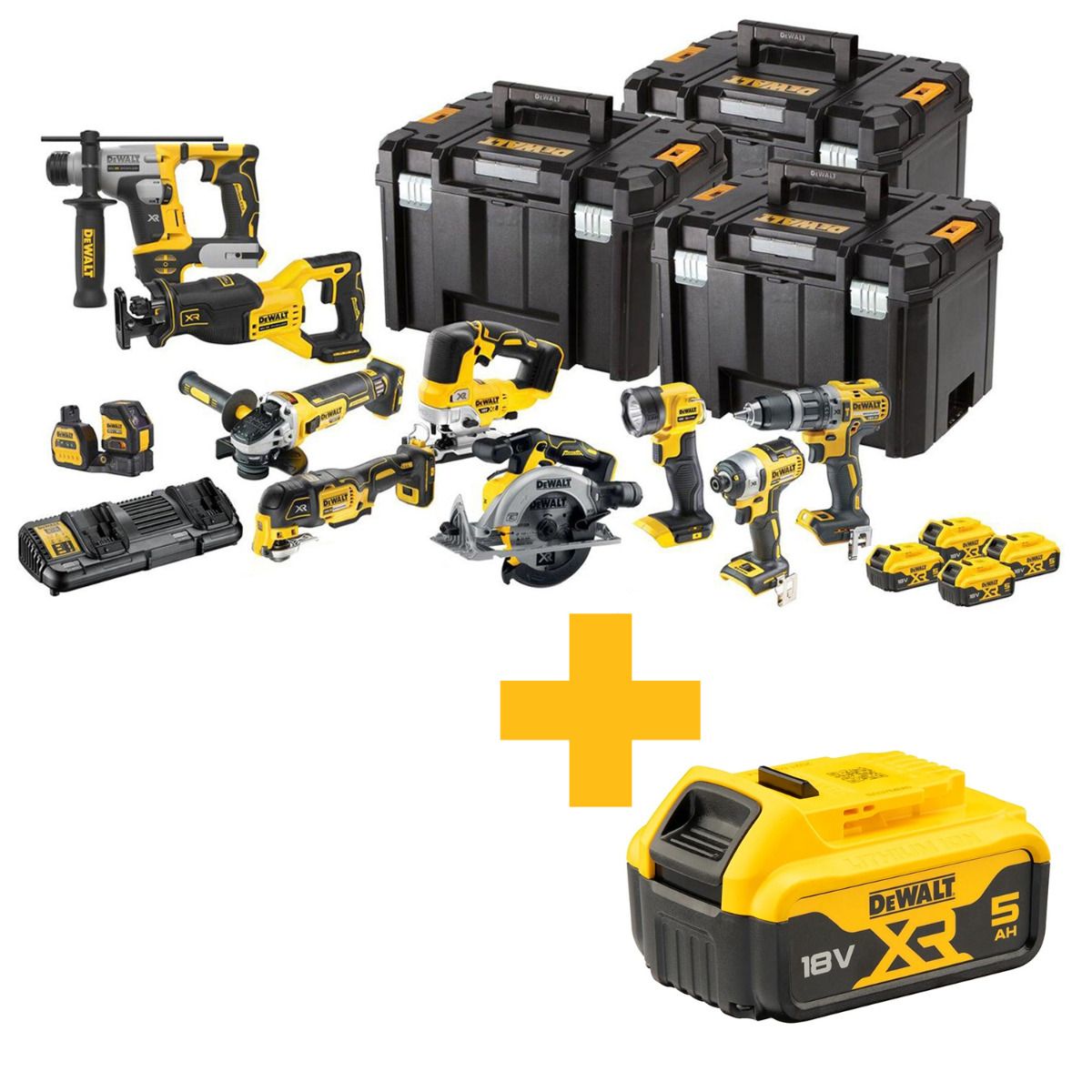 DeWALT DCK1012P4T Accu combiset 10-delig 18V XR 5.0Ah in TSTAK