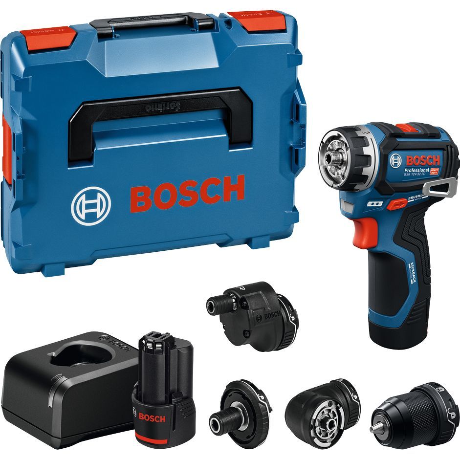Bosch Professional GSR 12V-32FC Accu schroefboormachine FlexiClick +4 opzetstukken 12V 2.0Ah in L-Boxx - 06019N7101