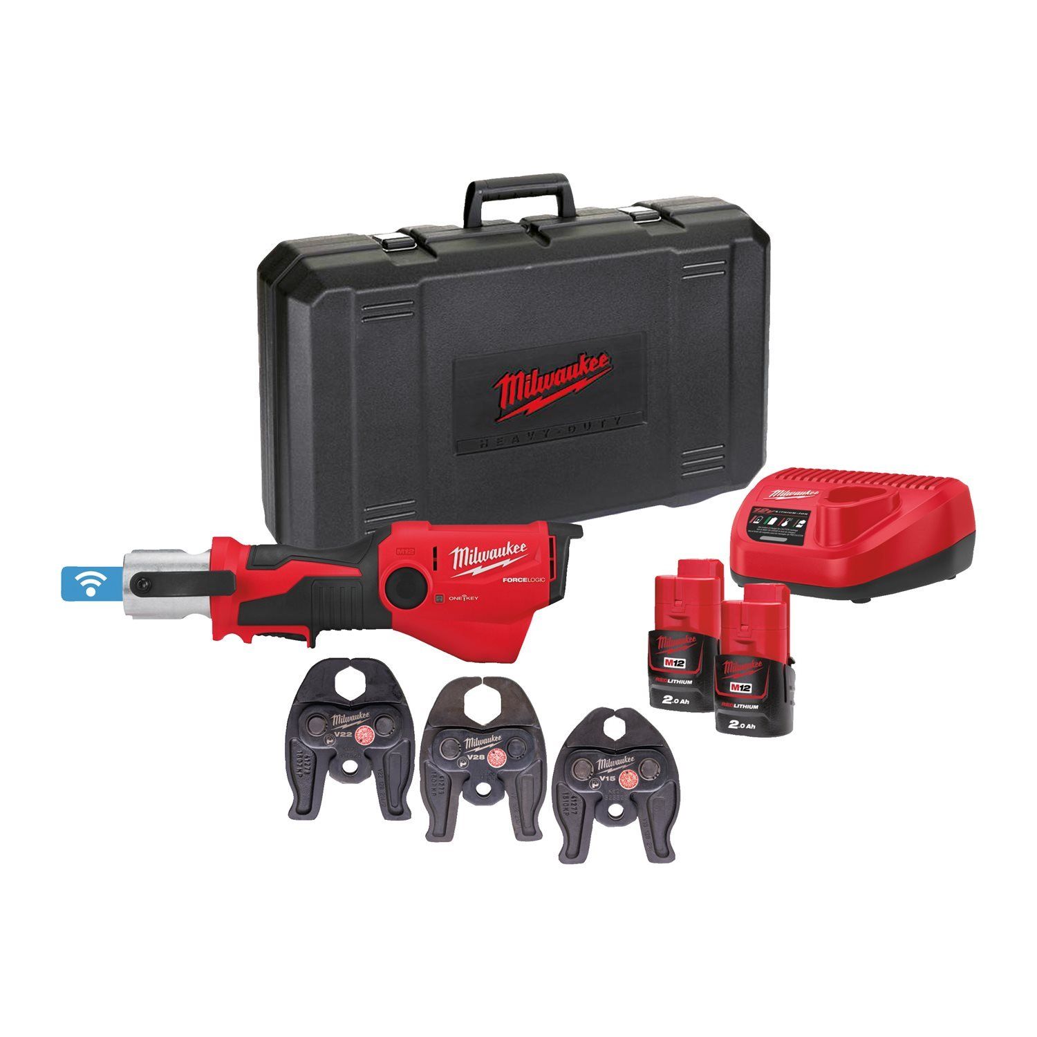 Milwaukee M12 ONEHPT-202C V-Set FORCE LOGIC™ Accu hydraulische perstool 12V 2.0Ah in koffer - 4933481034