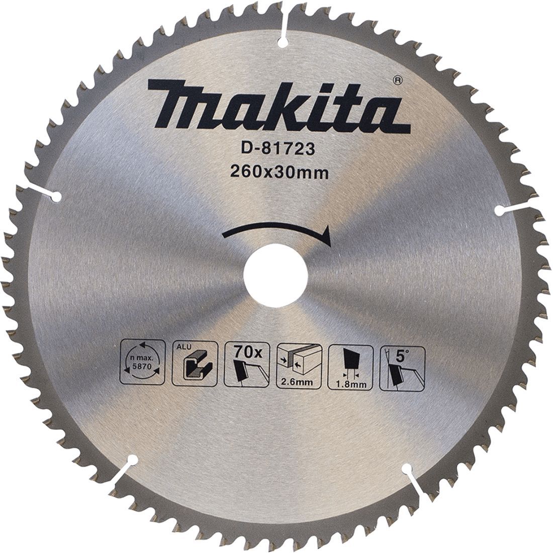 Makita D-81723 Afkortzaagblad Standaard Aluminium | Ø 260 x 2,8 x 30mm 70T