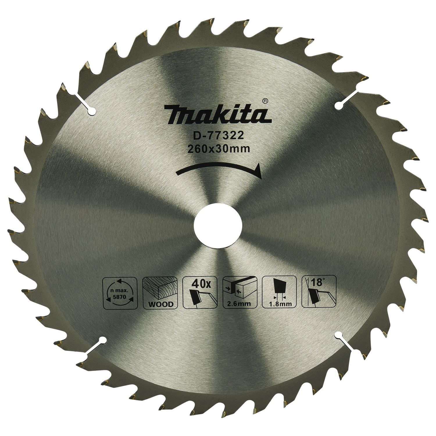 Makita Afkortzaagblad voor Hout | Standaard | Ø 260mm Asgat 30mm 40T - D-77322