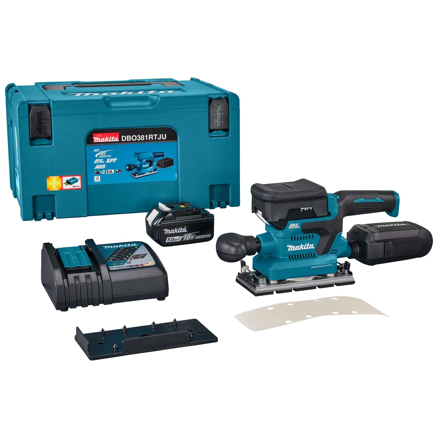 Makita DBO381RTJU Accu vlakschuurmachine met AWS 18V 5.0Ah in Mbox afbeelding 1