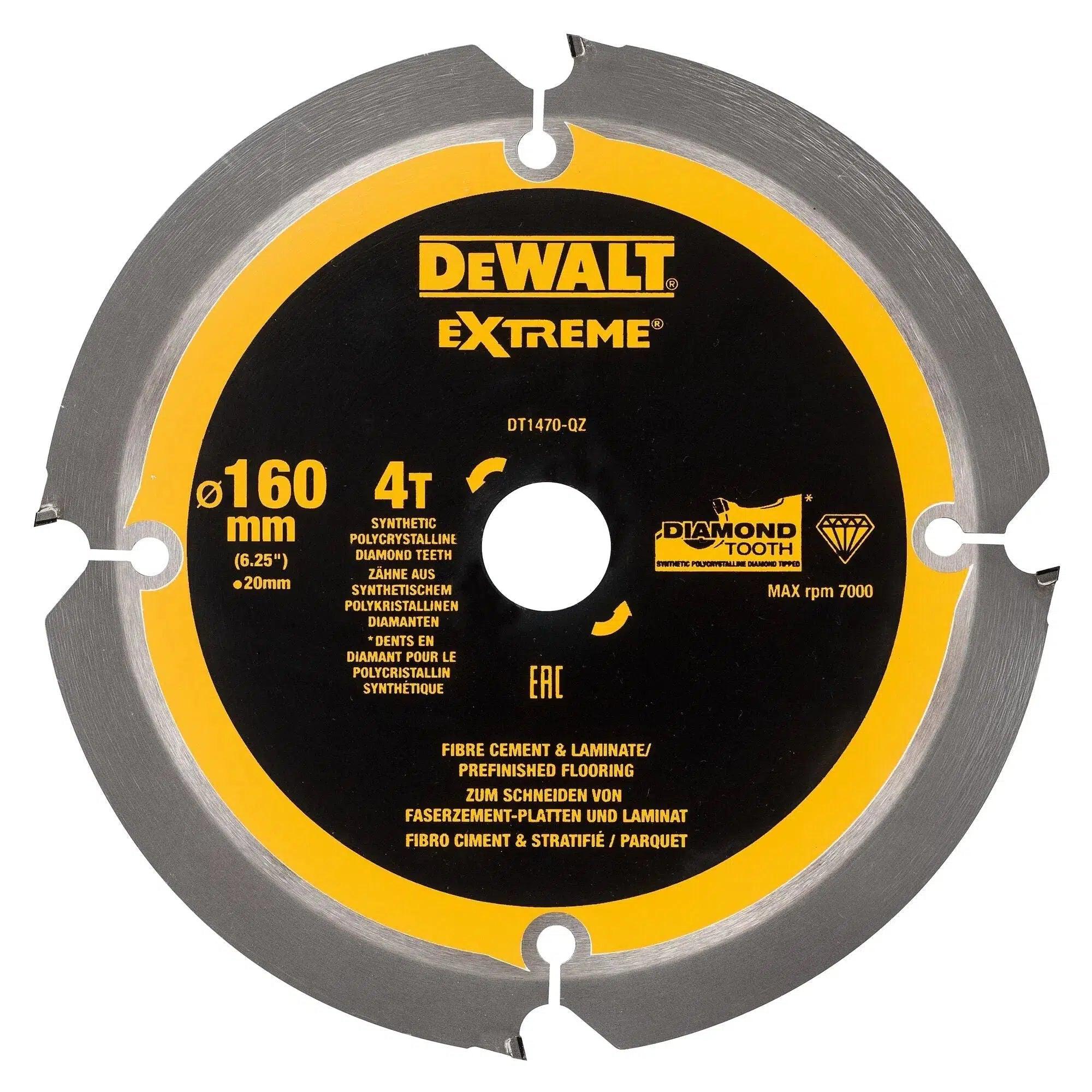 DeWALT Cirkelzaagblad voor Cementplaten | Extreme | Ø 160mm Asgat 20mm 4T - DT1470-QZ