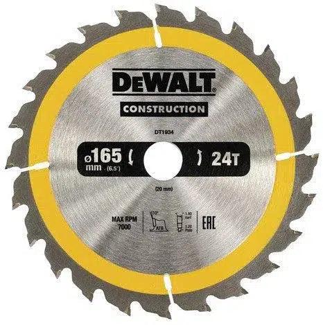 DeWALT Cirkelzaagblad voor Hout | Construction | Ø 165mm Asgat 20mm 24T - DT1934-QZ
