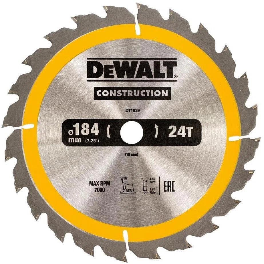 DeWALT Cirkelzaagblad voor Hout | Construction | Ø 184mm Asgat 16mm 24T - DT1939-QZ