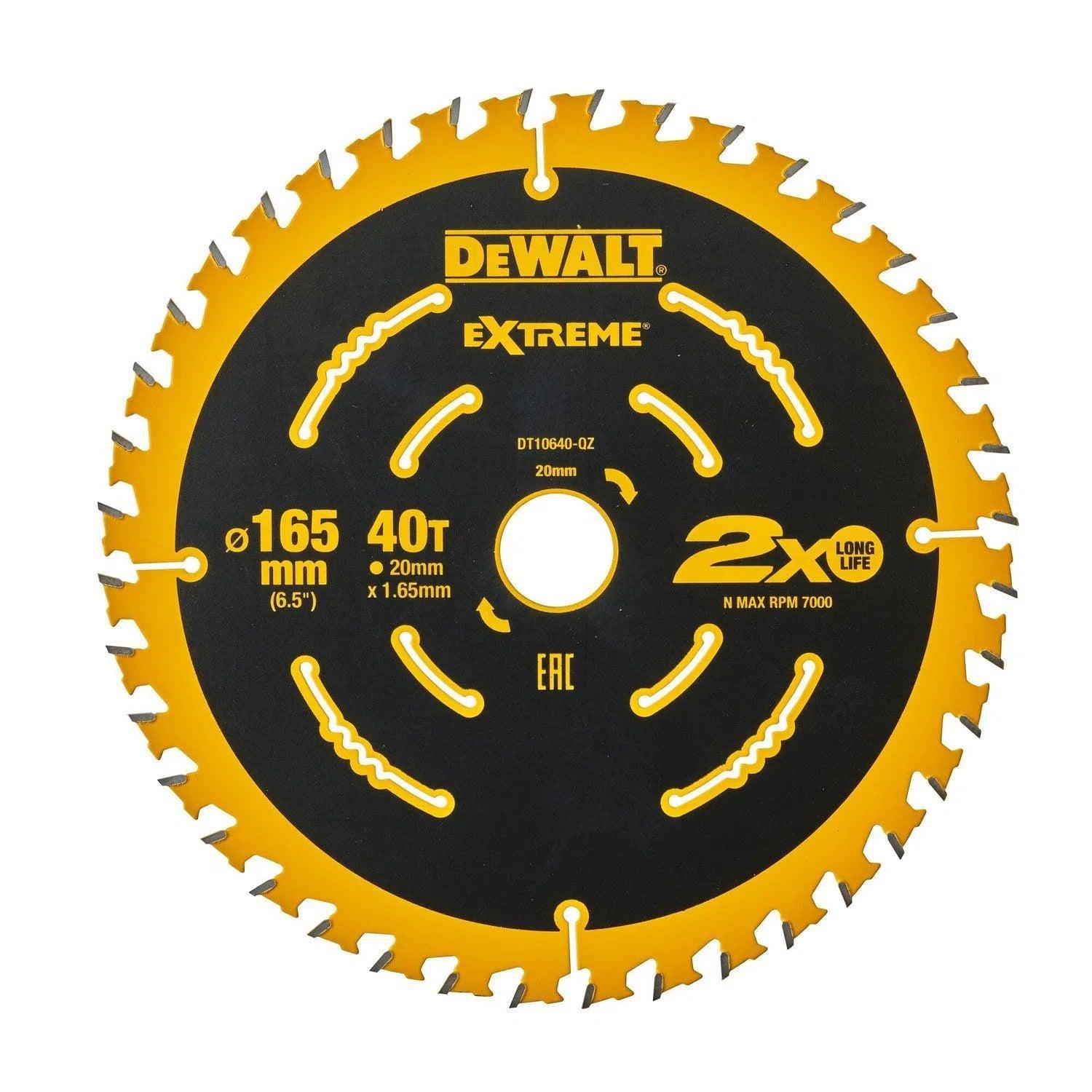 DeWALT Cirkelzaagblad voor Hout | Extreme | Ø 165mm Asgat 20mm 40T - DT10640-QZ