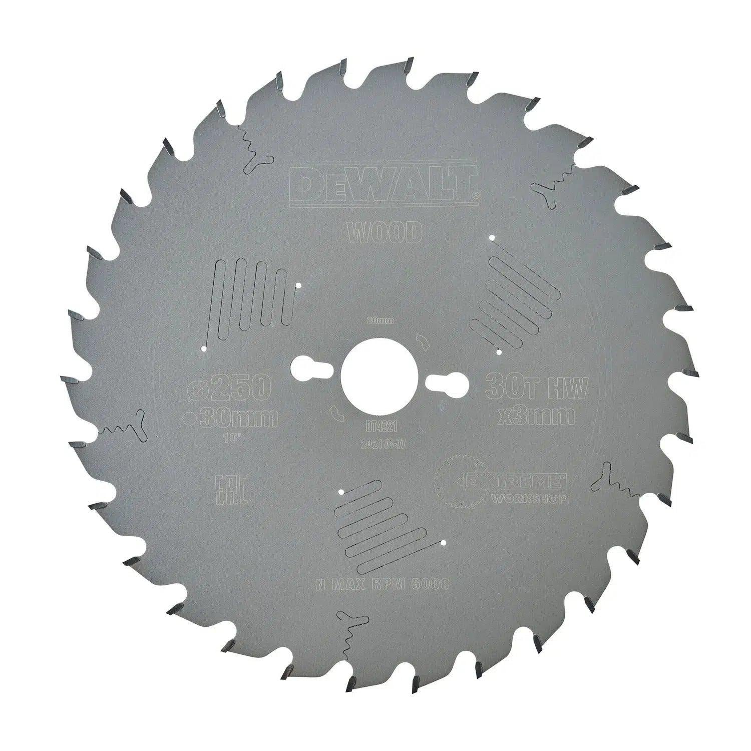 DeWALT Cirkelzaagblad voor Hout | Extreme | Ø 250mm Asgat 30mm 30T - DT4321-QZ