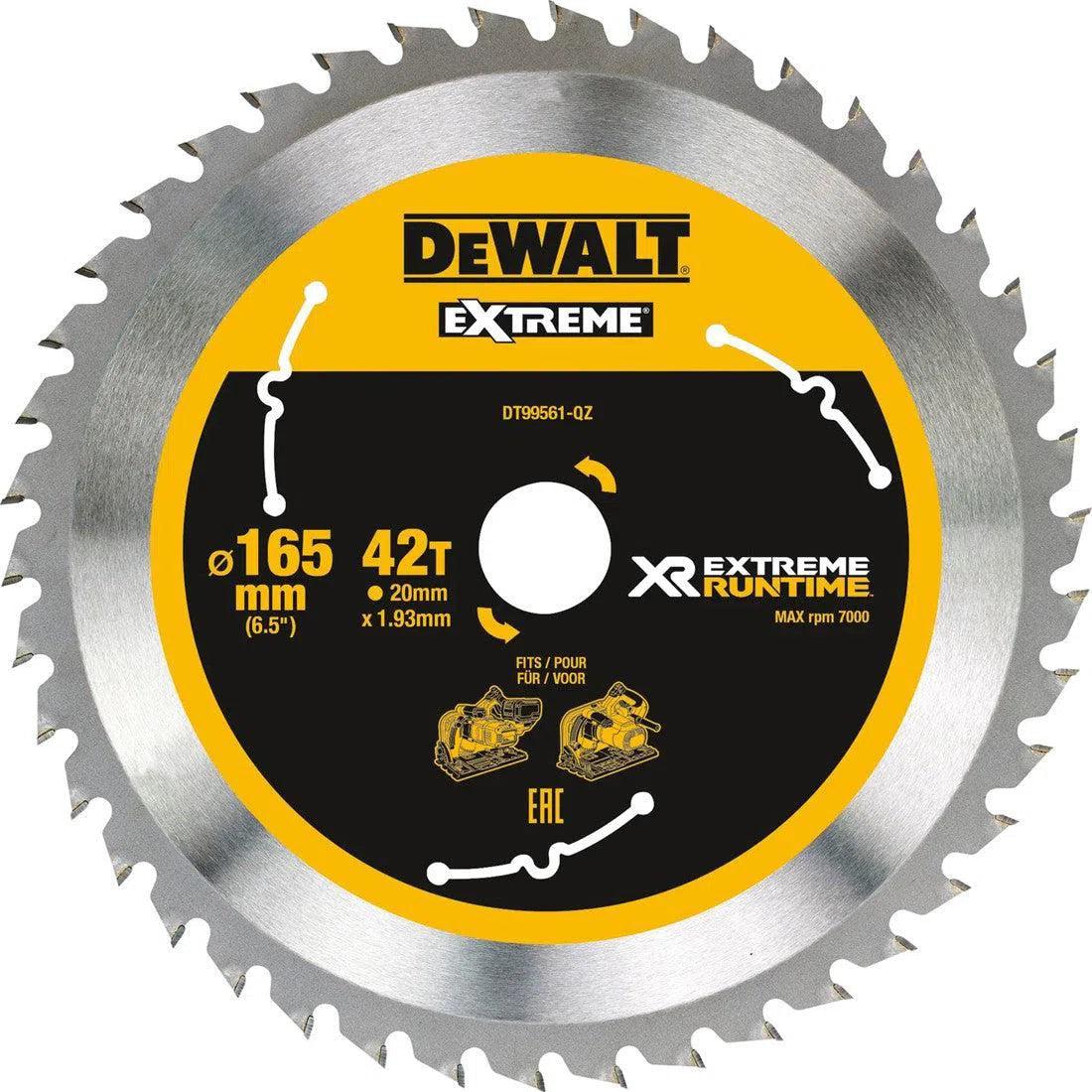 DeWALT Cirkelzaagblad voor Hout | Extreme Runtime | Ø 165mm Asgat 20mm 42T - DT99561-QZ