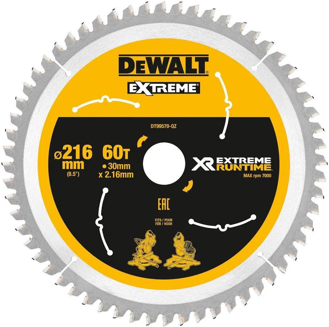 DeWALT Cirkelzaagblad voor Hout | Extreme Runtime | Ø 216mm Asgat 30mm 60T - DT99570-QZ