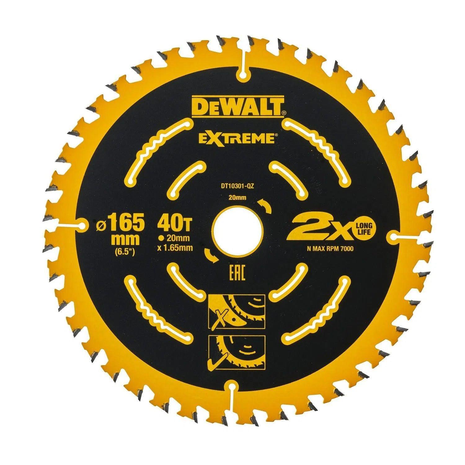 DeWALT Cirkelzaagblad voor Multimaterial | Extreme | Ø 165mm Asgat 20mm 40T - DT10301-QZ