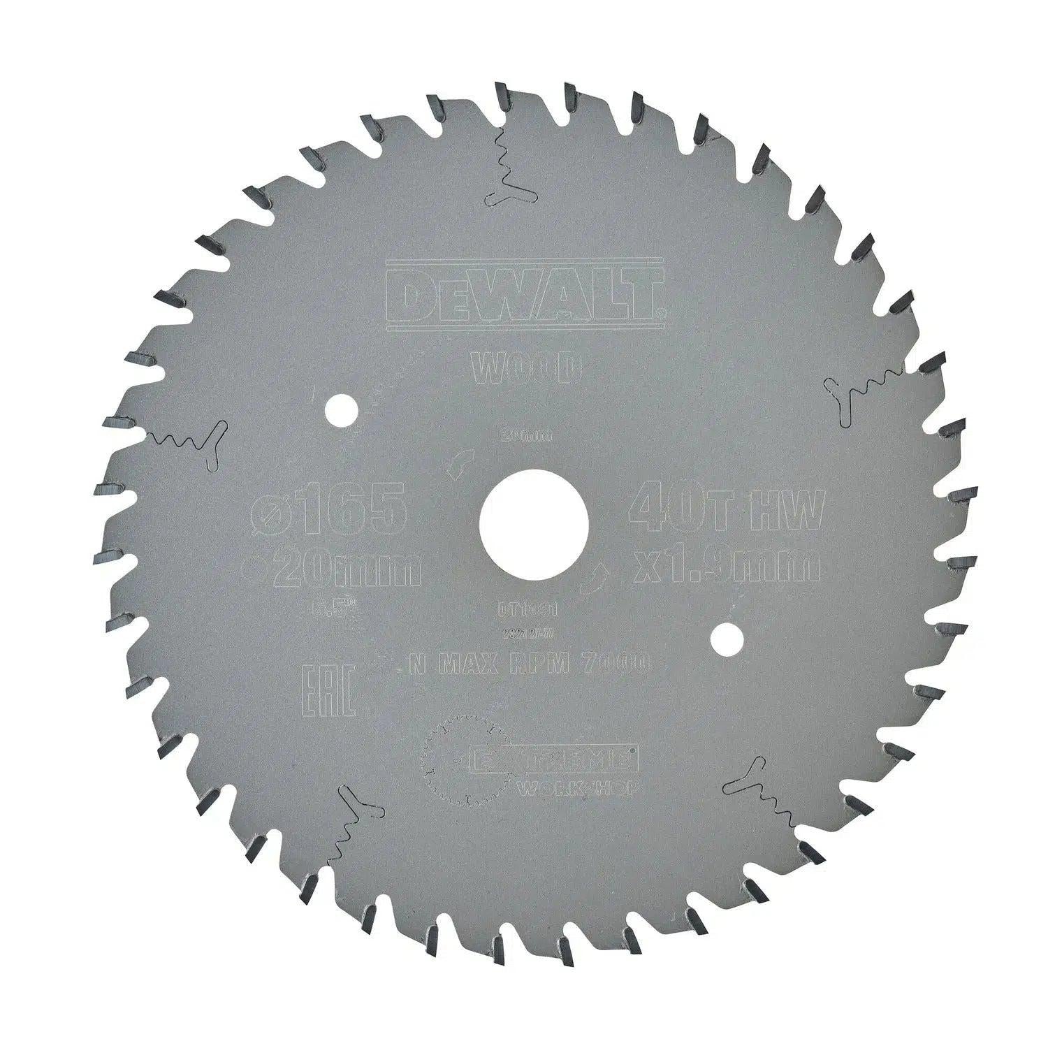 DeWALT Cirkelzaagblad voor Hout | Extreme | Ø 165mm Asgat 20mm 40T - DT1091-QZ