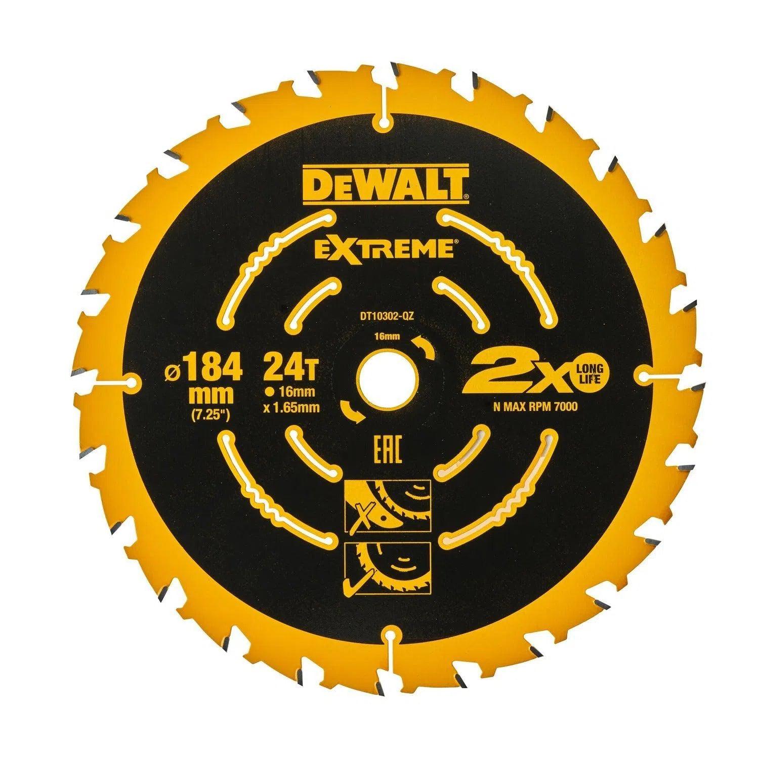DeWALT Cirkelzaagblad voor Multimaterial | Extreme | Ø 184mm Asgat 16mm 24T - DT10302-QZ