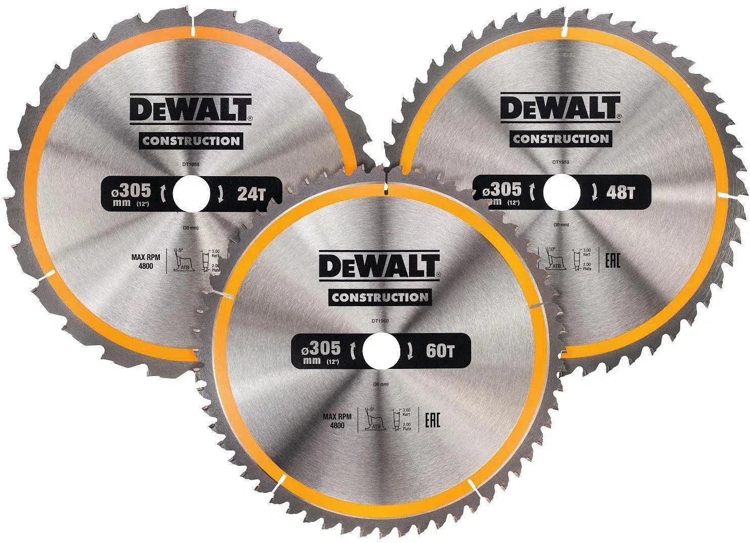 DeWALT DT1964 Cirkelzaagbladen Set 305mm (1X 24T 1X 48T 1X 60T) afbeelding 1