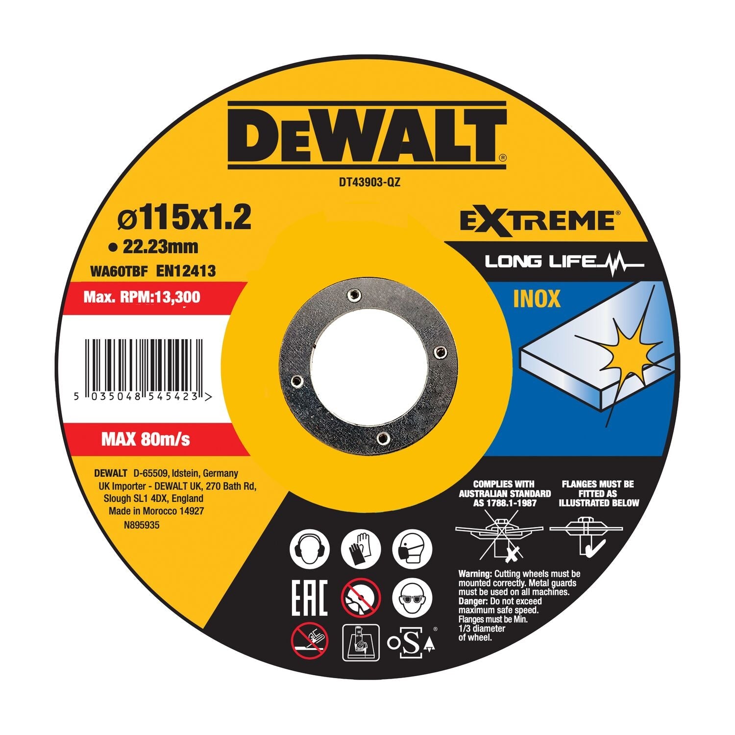 DeWALT DT43903 Doorslijpschijf RVS 115mm