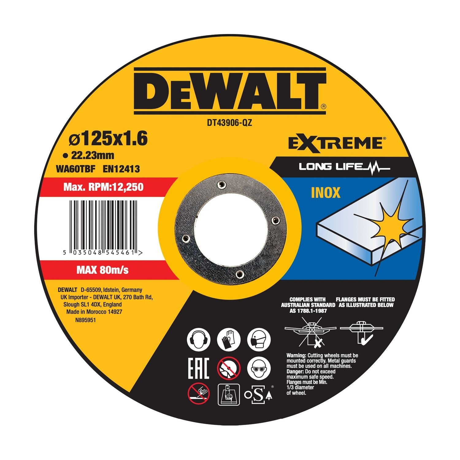 DeWALT DT43906 Doorslijpschijf RVS 125mm