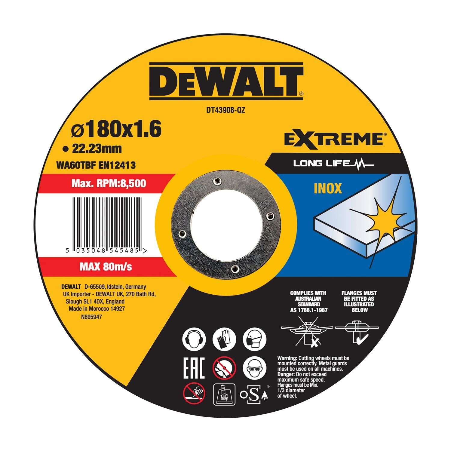 DeWALT DT43908 Doorslijpschijf RVS 180mm