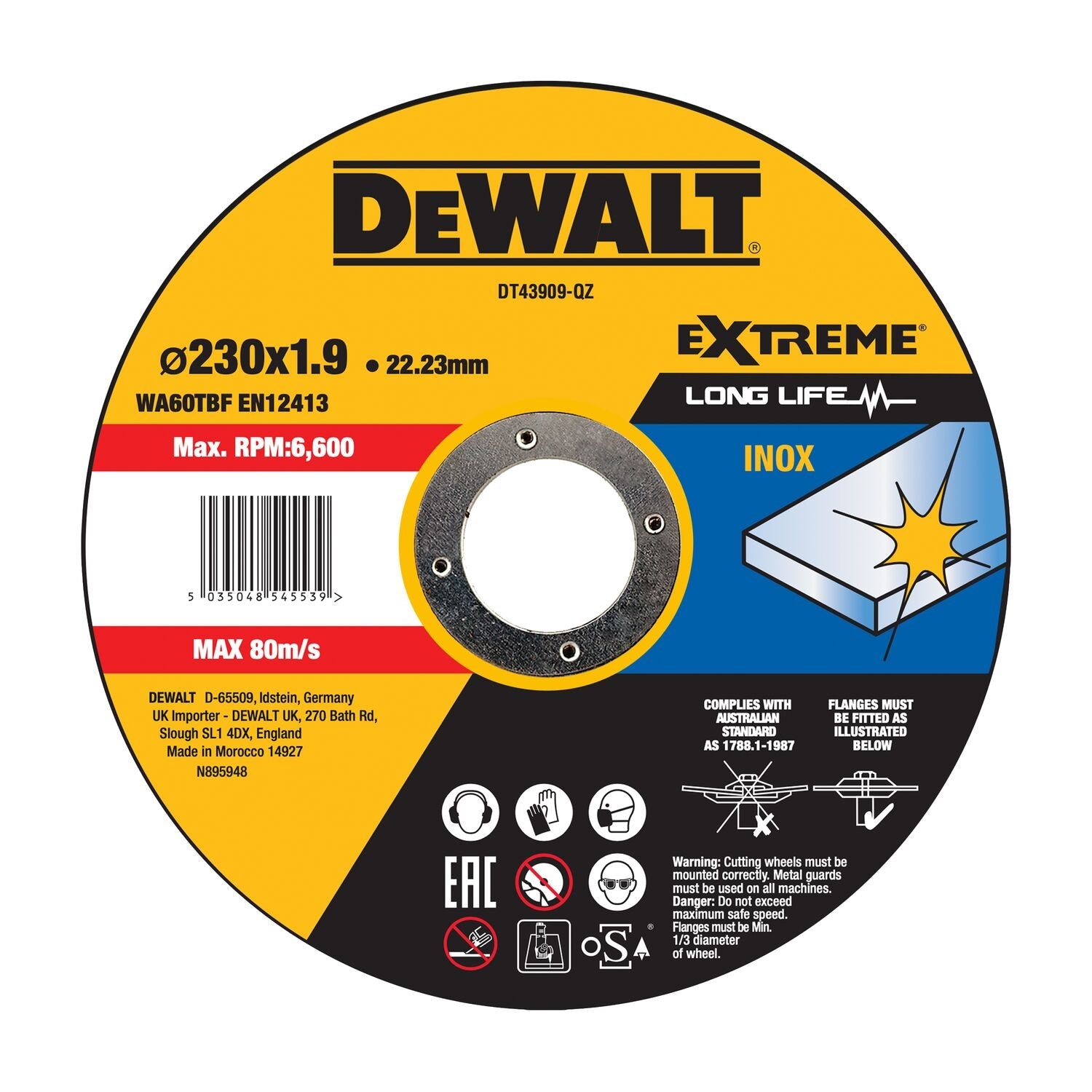 DeWALT DT43909 Doorslijpschijf RVS 230mm