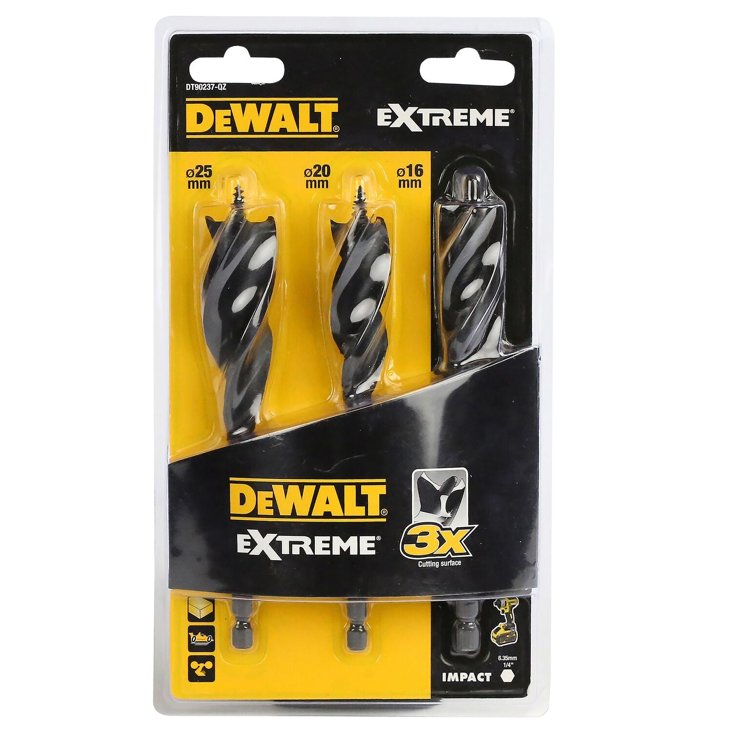 DeWALT DT90237 Speedboor tri flute EXTREME™™ 3-delige set 152mm (16,20,25mm) afbeelding 1