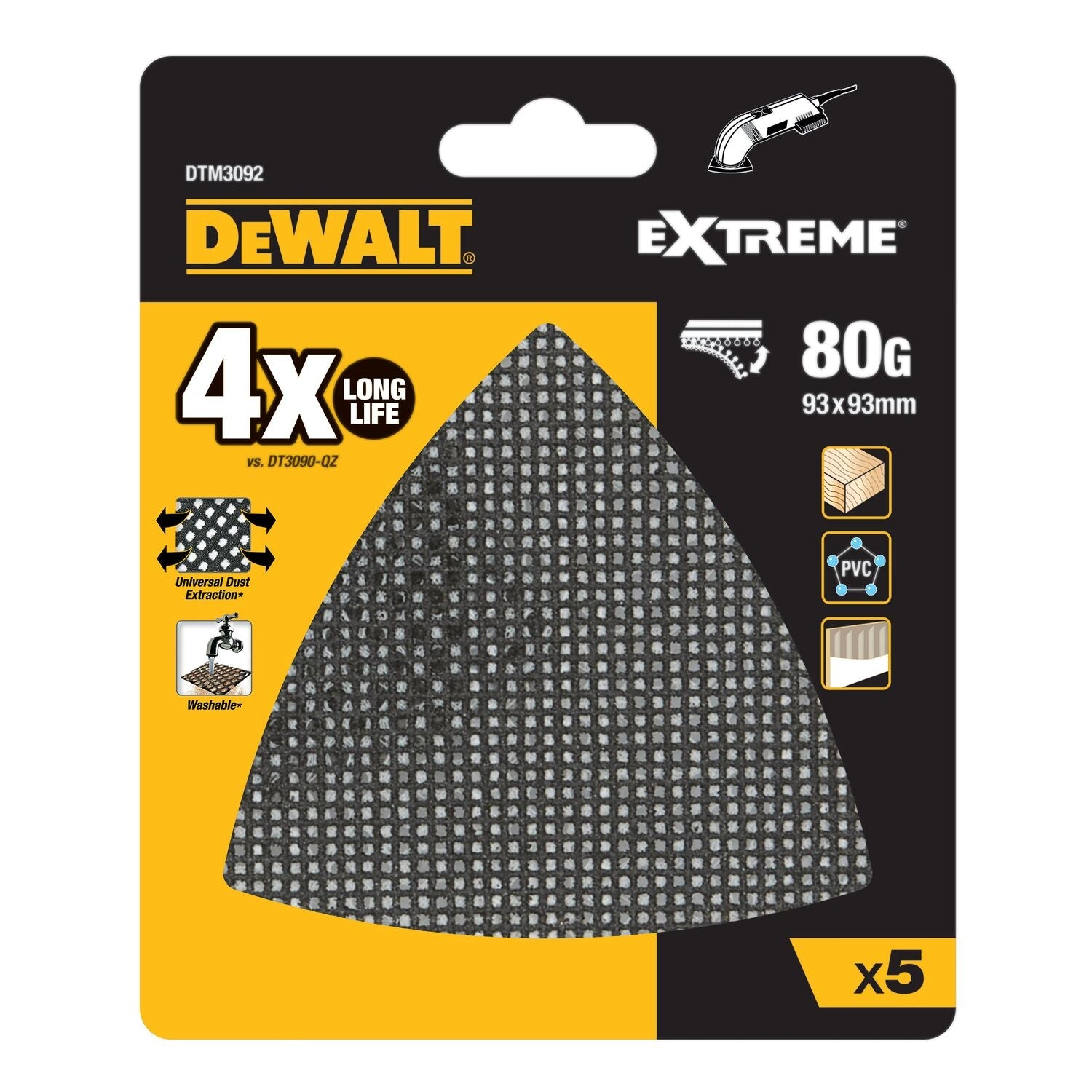 DeWALT DTM3092 Mesh Schuurgaas Driehoek 93x93mm K80 VE=5 afbeelding 1