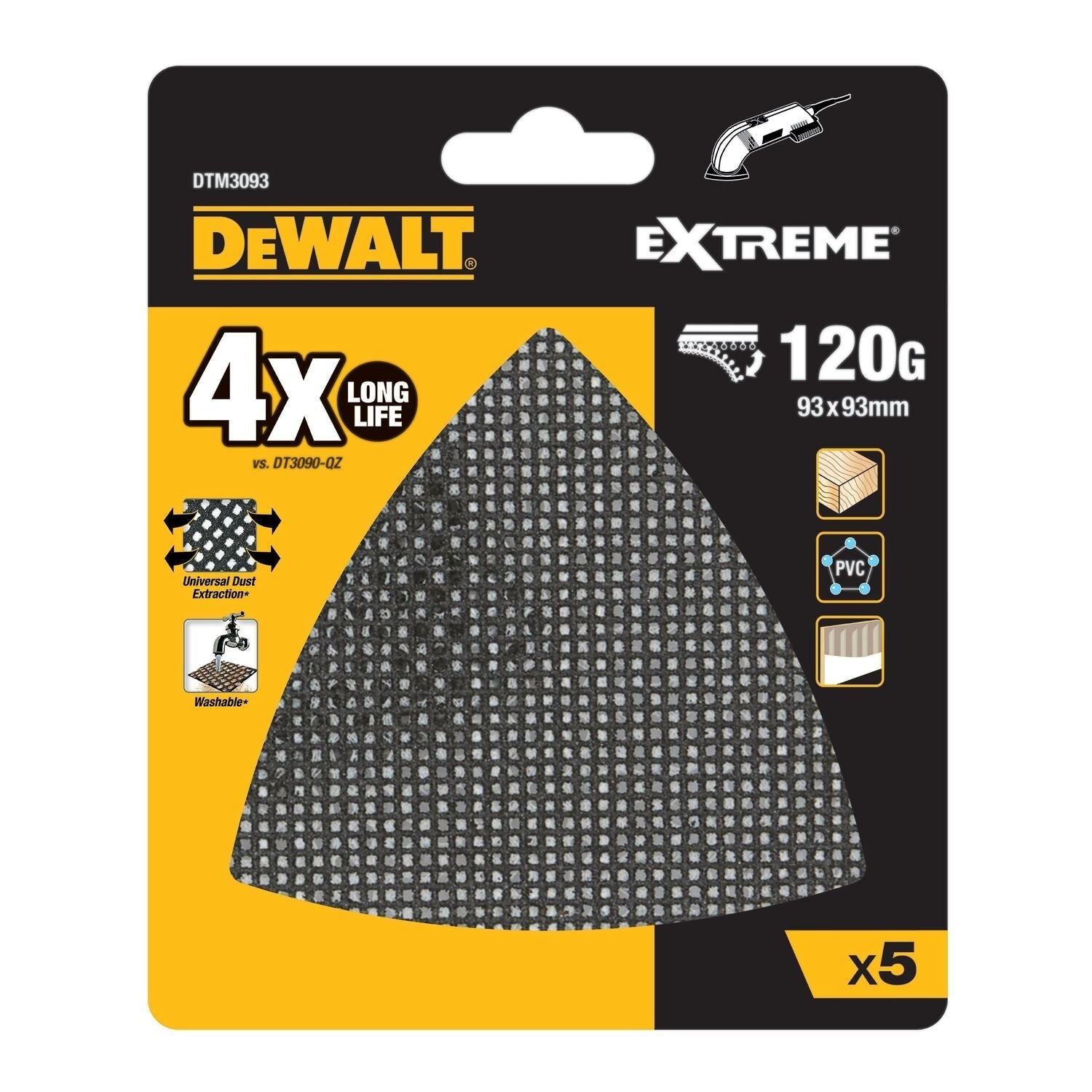 DeWALT DTM3093 Mesh Schuurgaas Driehoek 93x93mm K120 VE=5 afbeelding 1