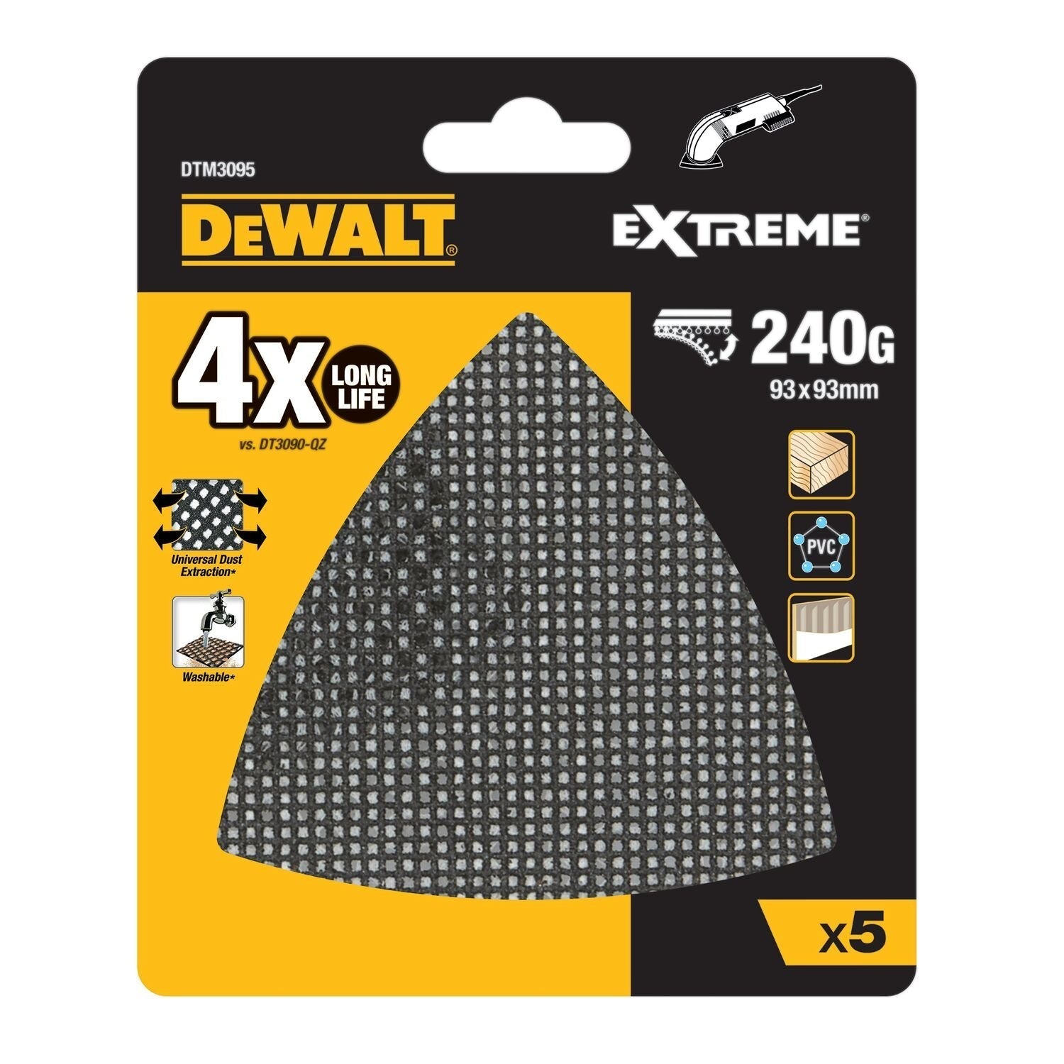 DeWALT DTM3095 Mesh Schuurgaas Driehoek 93x93mm K240 VE=5 afbeelding 1