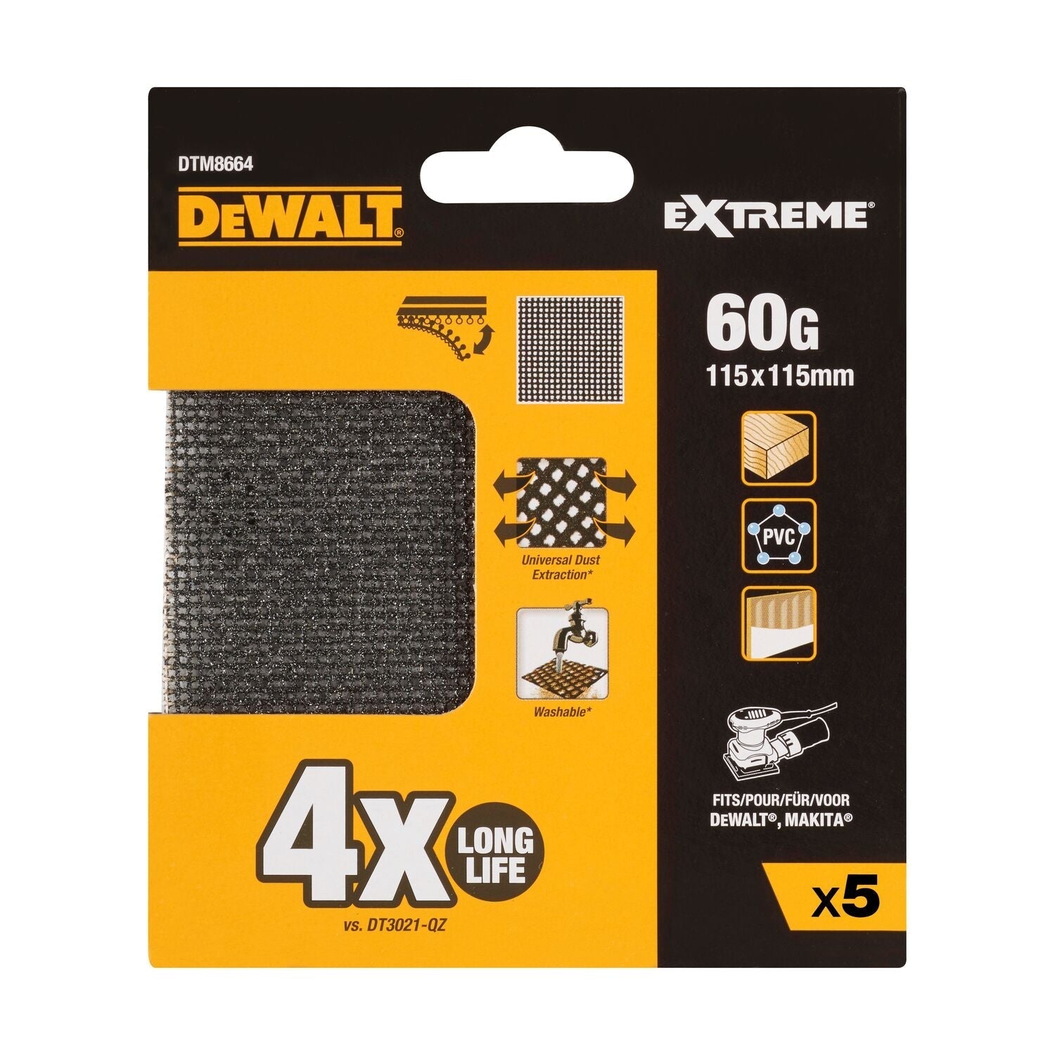 DeWALT DTM8664 Mesh Schuurgaas Vierkant 115x115mm K60 VE=5 afbeelding 1