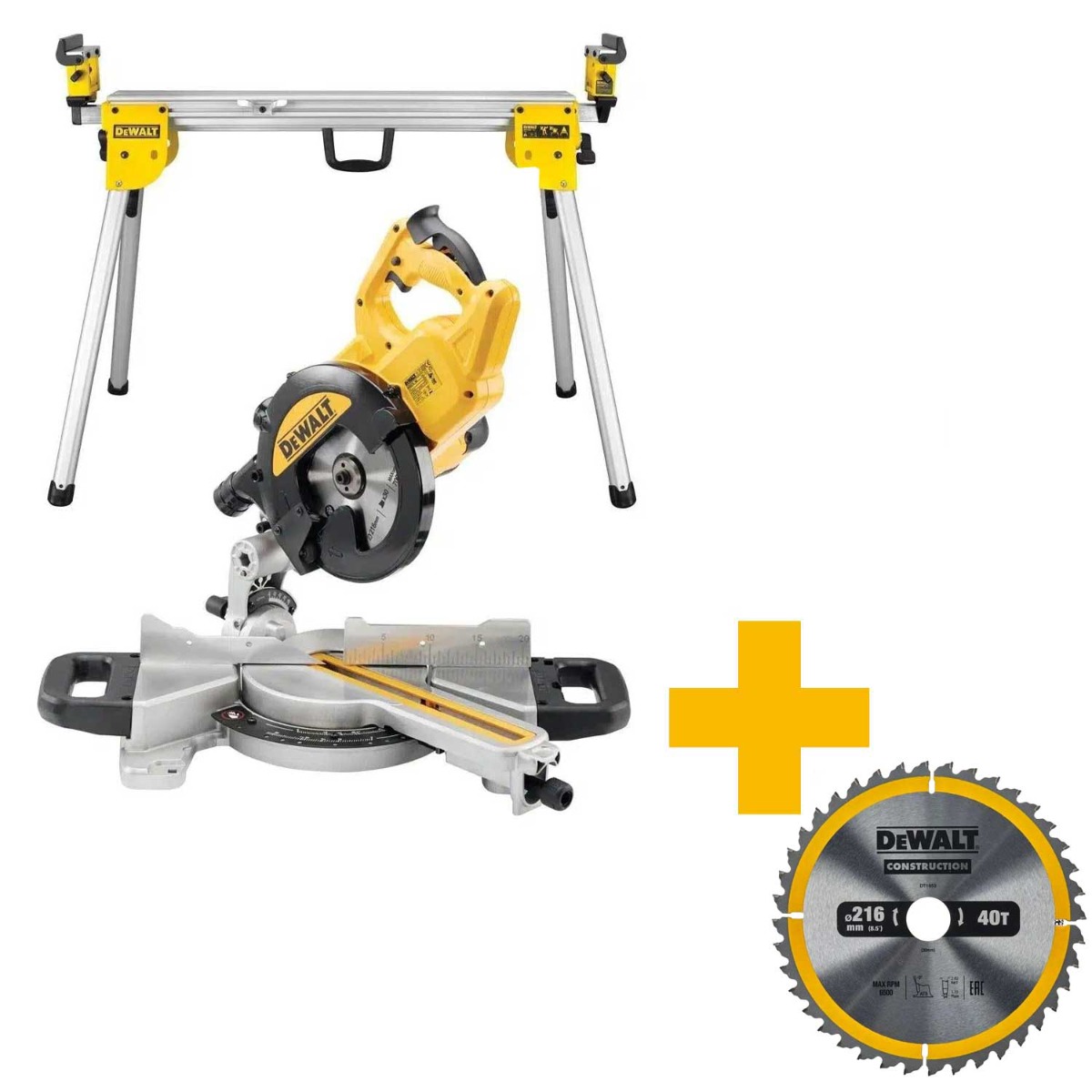 DeWALT DWS773SET Afkort-/Verstekzaag 216mm 1300W + DE7033 Onderstel afbeelding 1