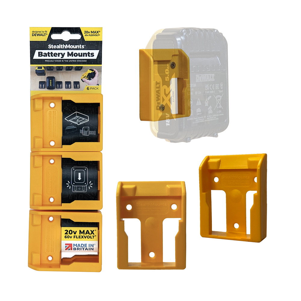 StealthMounts Accuhouder voor DeWALT 18/54V XR - Geel - BM-DW20-YLW-6 afbeelding