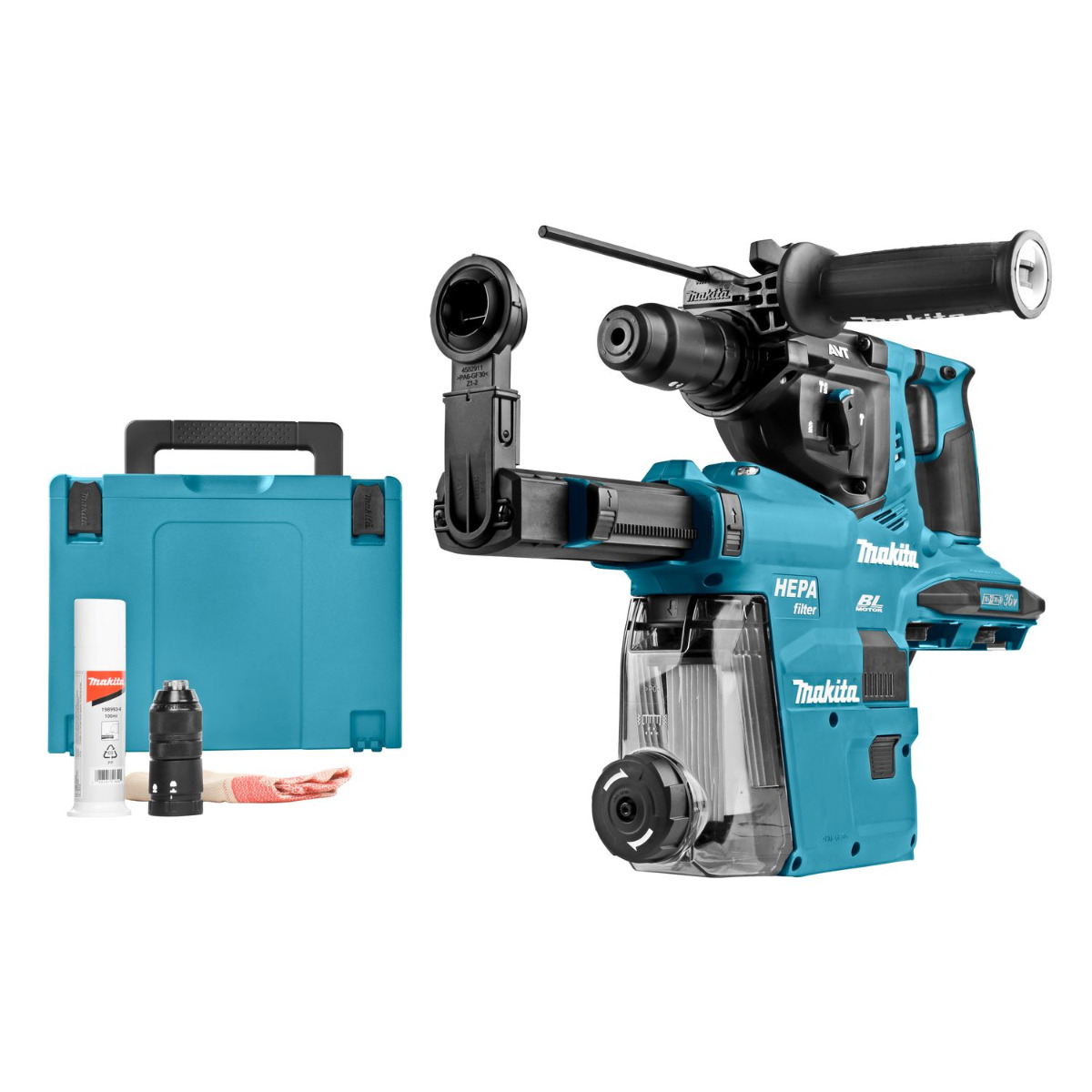 Makita DHR281ZWJ Accu combihamer SDS-Plus 2,9J + snelwisselboorkop + stofafzuiging 2x18V Basic Body in Mbox afbeelding 1