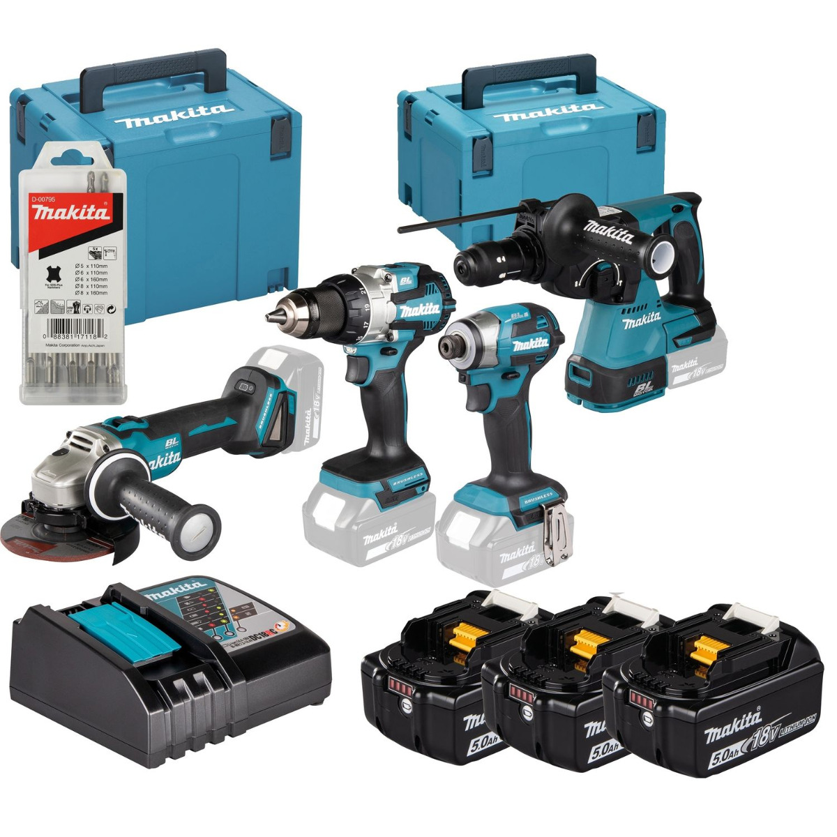 Makita DLX4196JX1 Accu combiset 4-delig 18V 5.0Ah in tas afbeelding 1