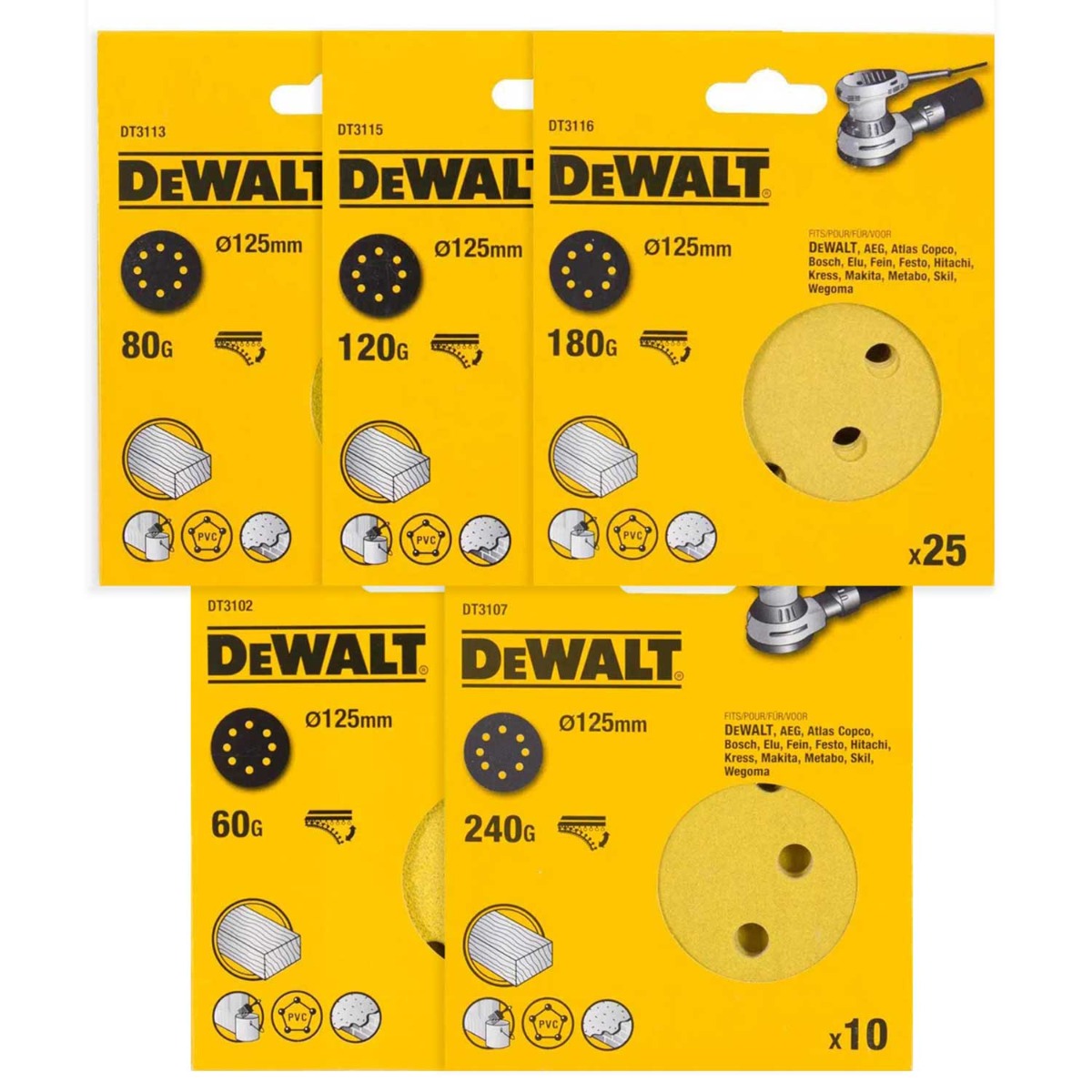 DeWALT DT31567 Schuurschijf 125mm set P60/80/120/180/240