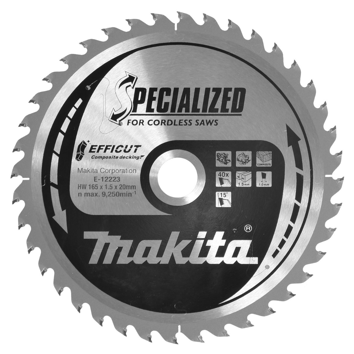 Makita Cirkelzaagblad voor WPC | Efficut | Ø 165mm Asgat 20mm 40T - E-12223