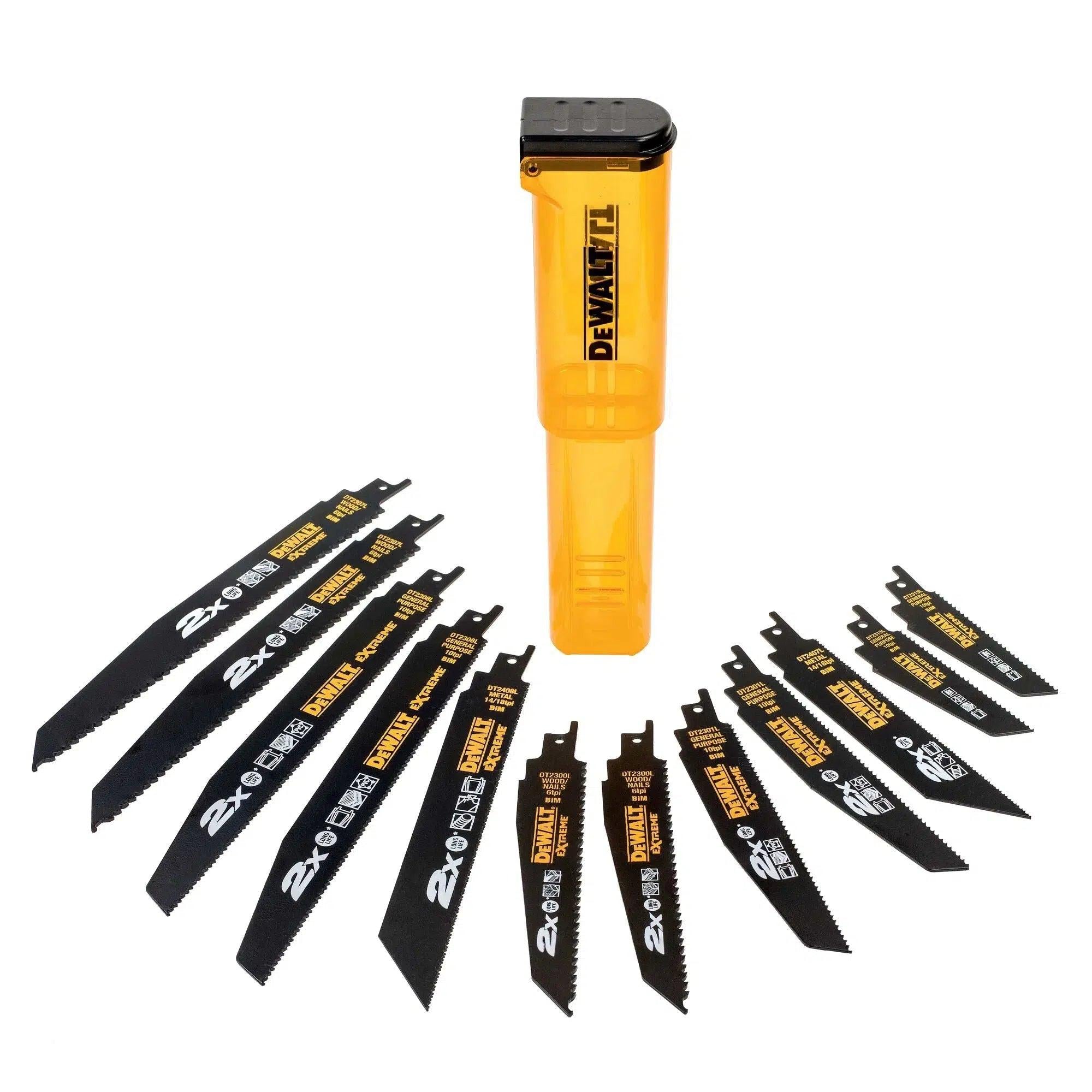 DeWALT DT2441L 12-delige set reciprozaagbladen in stevige opbergcassette