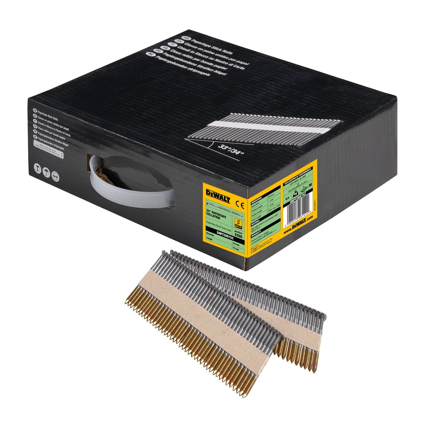 DeWALT DNPT28R75Z 33º Papiergebonden Spijkers 2.8x75mm Helder / Geringd VE=2200 afbeelding 1