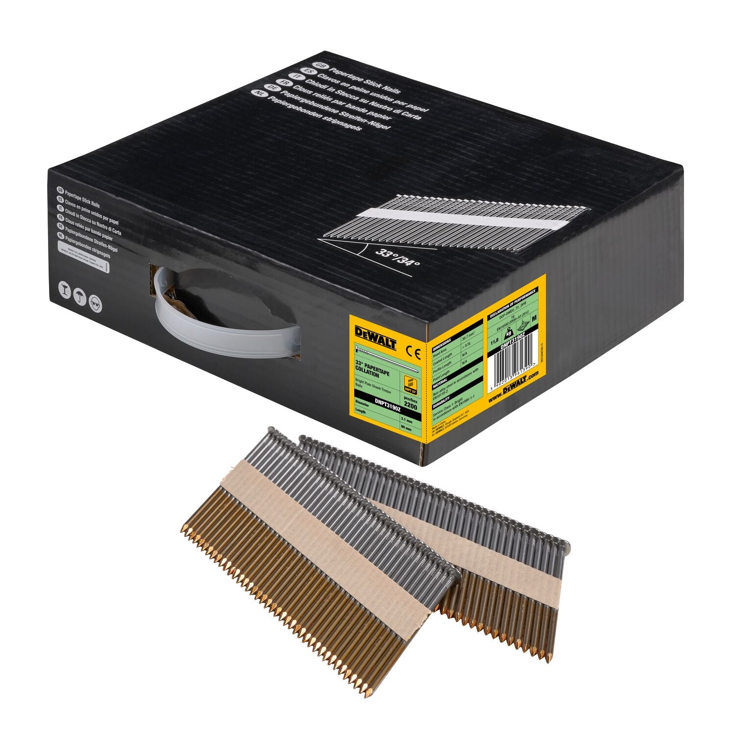DeWALT DNPT3190Z 33º Papiergebonden Spijkers 3.1x90mm Helder / Recht VE=2200 afbeelding 1