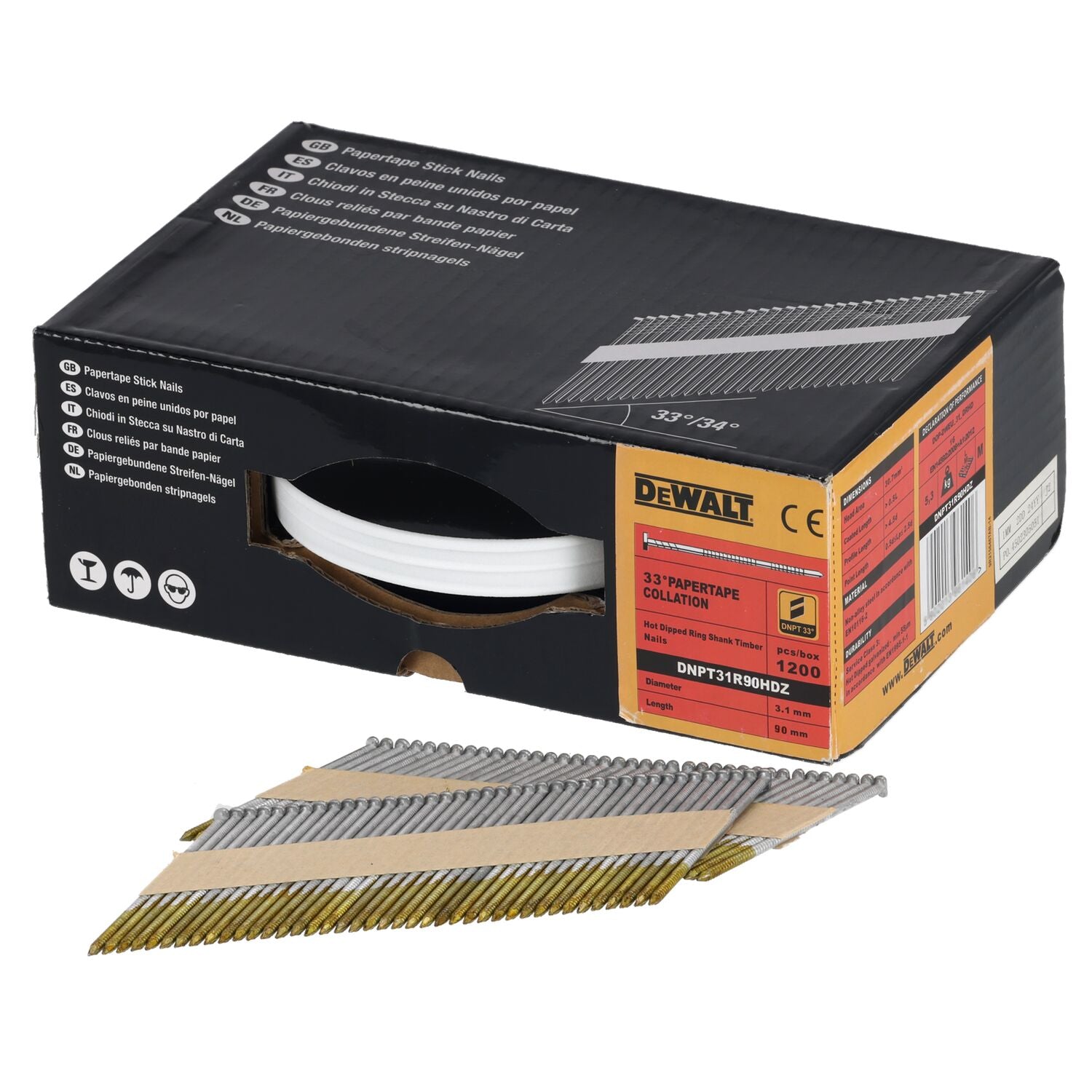 DeWALT DNPT31R90HDZ 33º Papiergebonden Spijkers 3.1x90mm Thermisch verzinkt / Geringd VE=1200 afbeelding 1