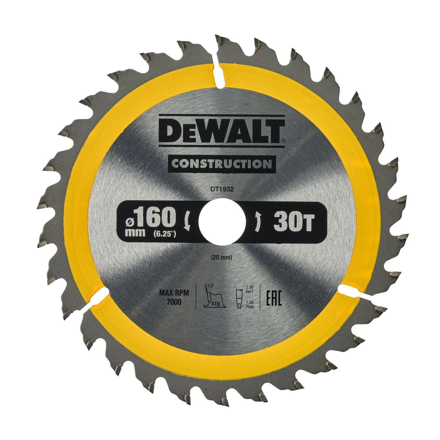 DeWALT Cirkelzaagblad voor Hout | Construction | Ø 160mm Asgat 20mm 30T - DT1932-QZ
